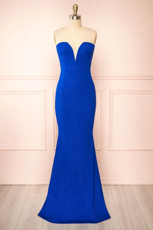 Norcia Blue | Shimmery Bustier Mermaid Maxi Dress sold by Boutique 1861