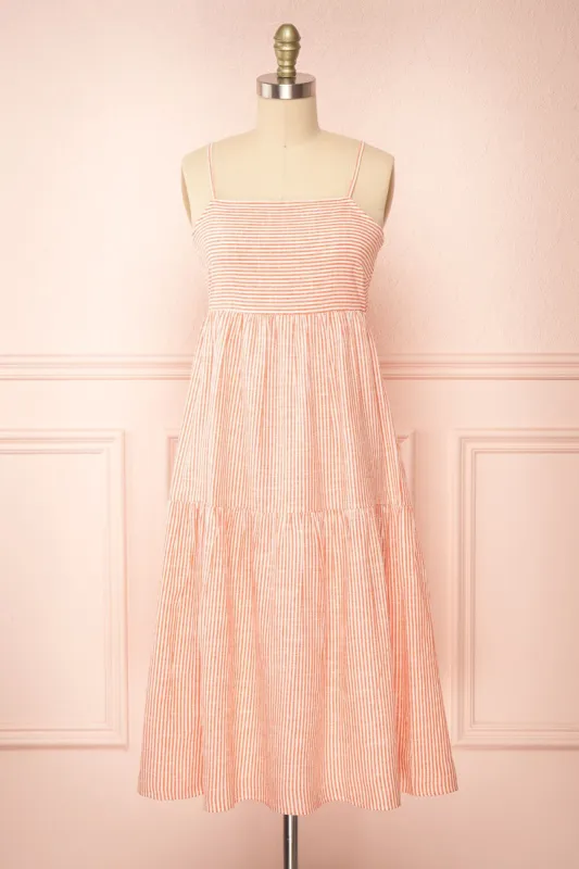 Ilona Orange | Tie-Back Striped Midi Dress sold by Boutique 1861