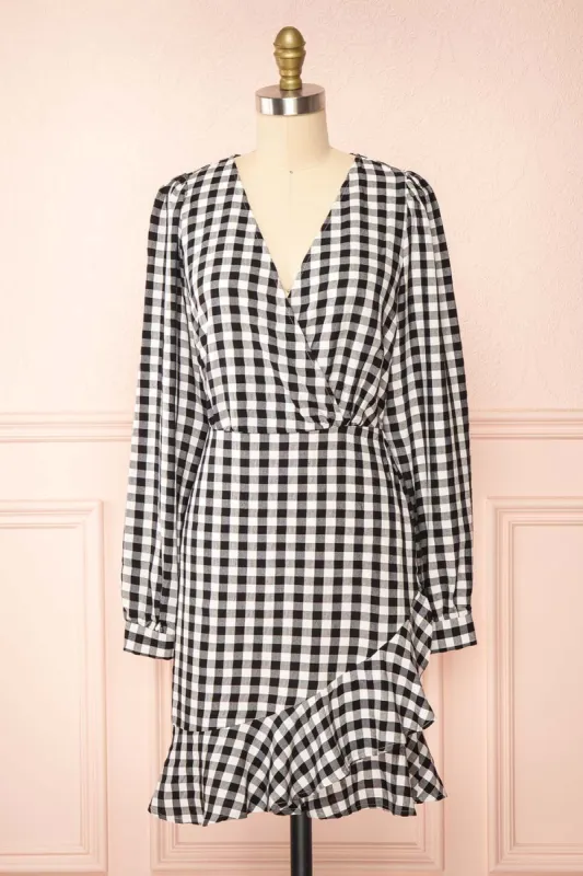 Grutha Black | Long Sleeve Short Gingham Dress w/ Ruffles sold by Boutique 1861