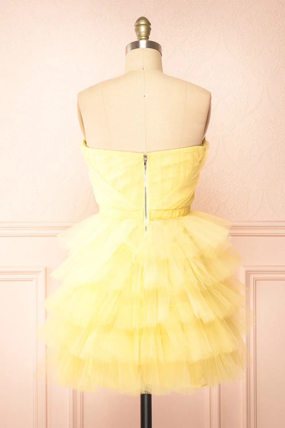 Myrah Yellow | Strapless Tiered Tulle Short Dress sold by Boutique 1861 product image thumbnail 5