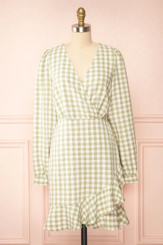 Grutha Green | Long Sleeve Short Gingham Dress w/ Ruffles sold by Boutique 1861
