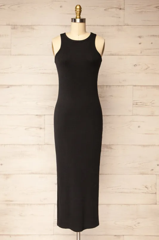 Floirac Black | Sleeveless Ribbed Midi Dress sold by Boutique 1861