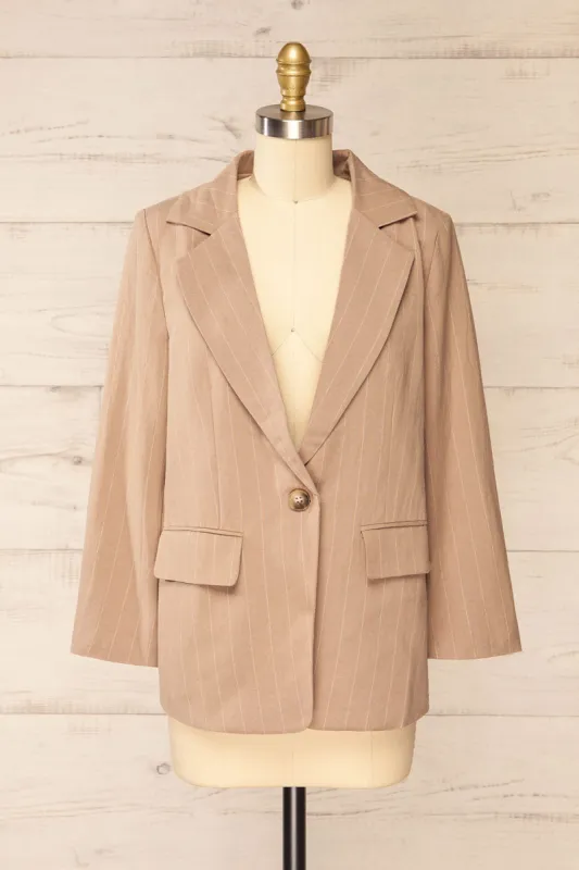 Lethbridge | Taupe Blazer w/ White Stripes sold by Boutique 1861
