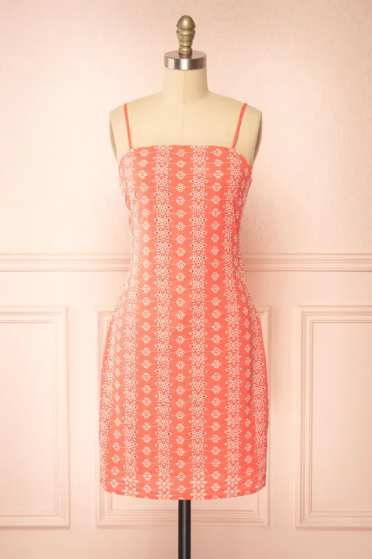 Midge | Tie-Back Short Coral Openwork Dress sold by Boutique 1861