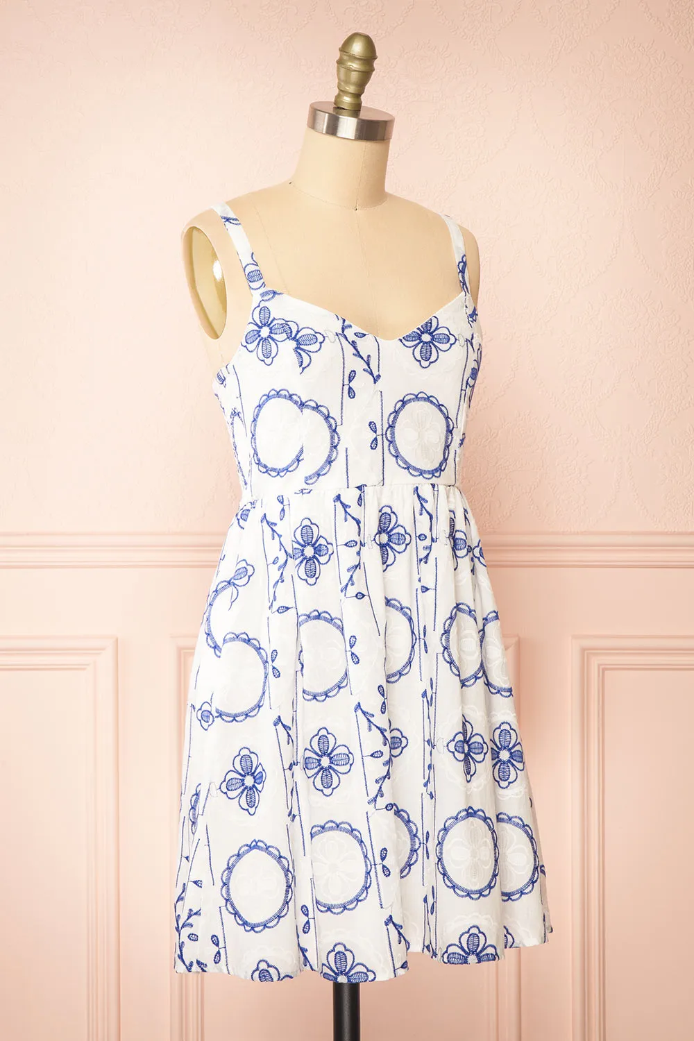 Celena | Short White Dress w/ Blue Embroidery sold by Boutique 1861 product image thumbnail 4