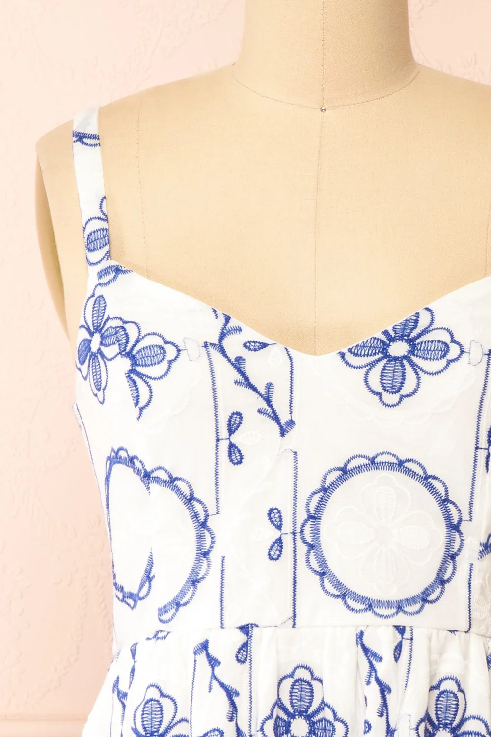 Celena | Short White Dress w/ Blue Embroidery sold by Boutique 1861 product image thumbnail 3
