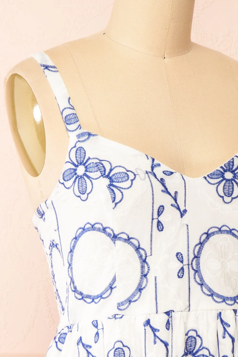 Celena | Short White Dress w/ Blue Embroidery sold by Boutique 1861 product image thumbnail 5