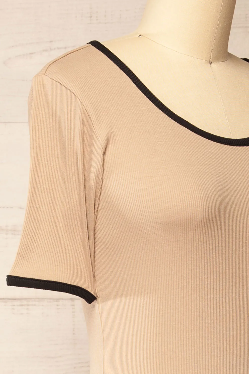 Phloriane Beige | Ribbed Midi Dress w/ Black Trim sold by Boutique 1861 product image thumbnail 4