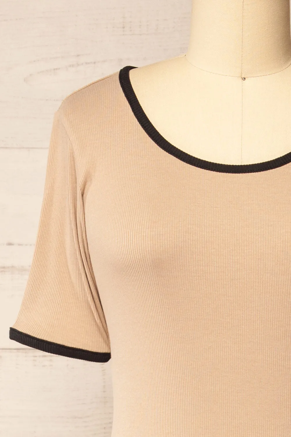 Phloriane Beige | Ribbed Midi Dress w/ Black Trim sold by Boutique 1861 product image thumbnail 2