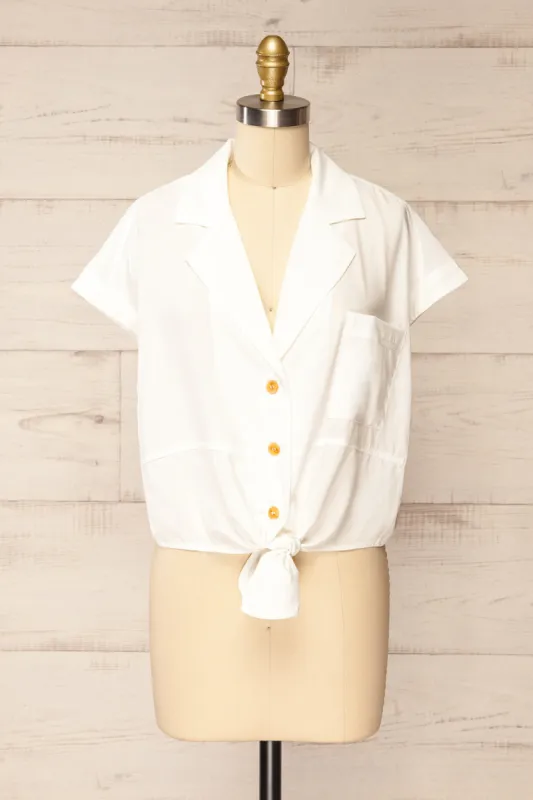 Merempah White | Crop Top w/ Front Tie sold by Boutique 1861