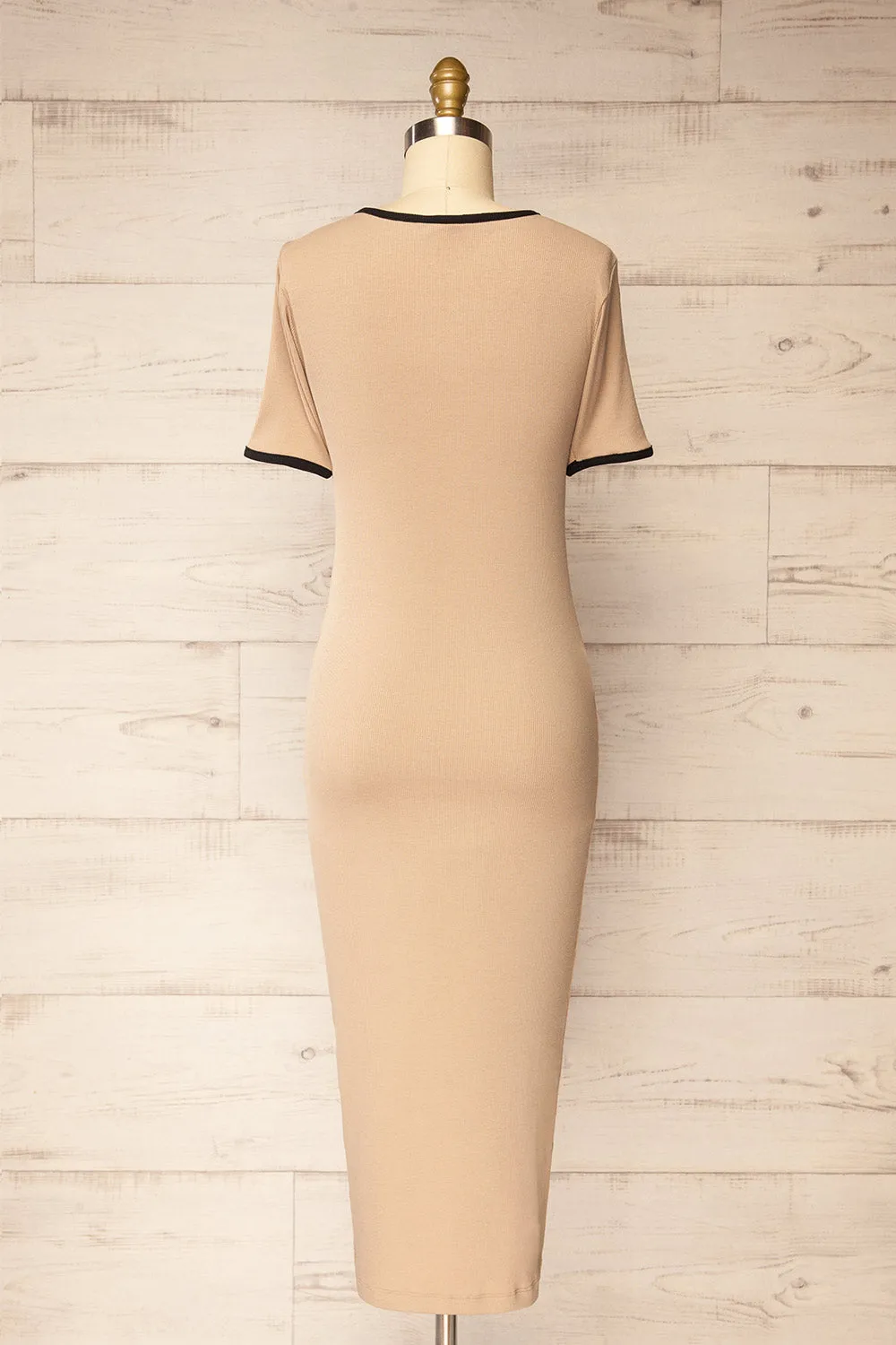 Phloriane Beige | Ribbed Midi Dress w/ Black Trim sold by Boutique 1861 product image thumbnail 5