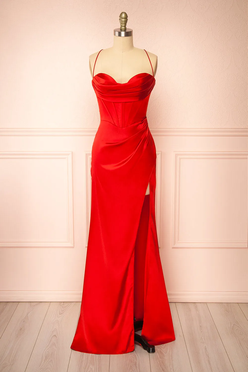 Kesha Red | Corset Cowl Neck Maxi Dress sold by Boutique 1861