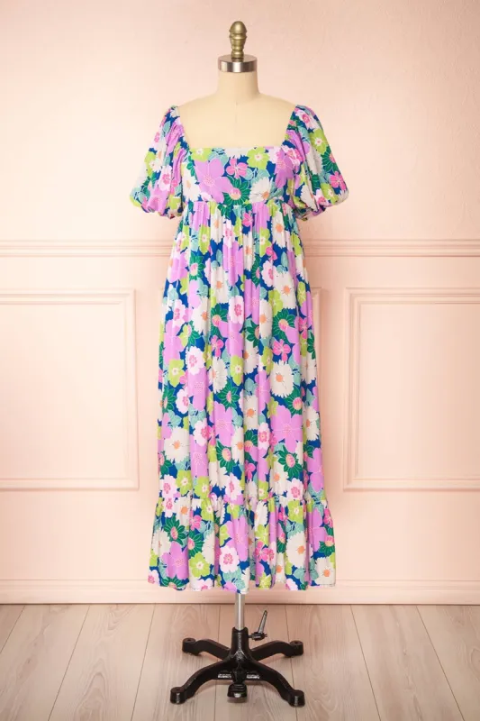 Cornelia | Colourful Floral Midi Babydoll Dress sold by Boutique 1861