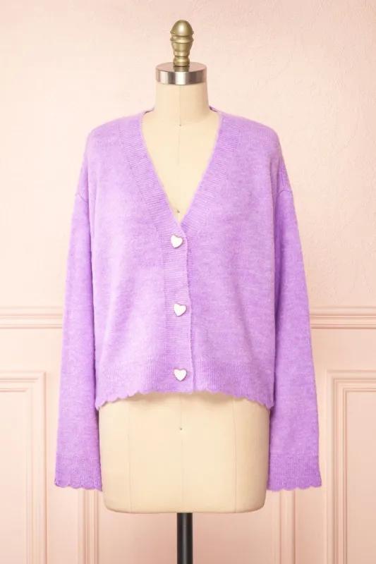 Elarisse Lilac | Knit Cardigan w/ Heart Buttons sold by Boutique 1861
