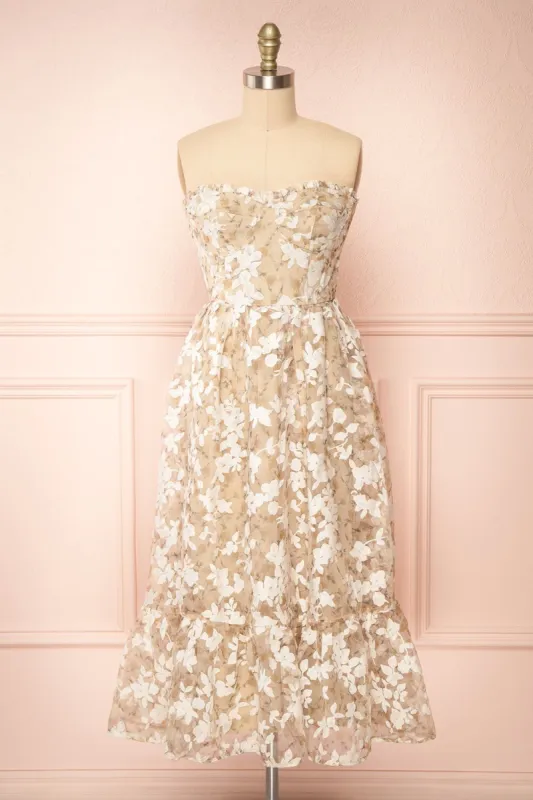 Antonina | Bustier Floral Midi Dress sold by Boutique 1861