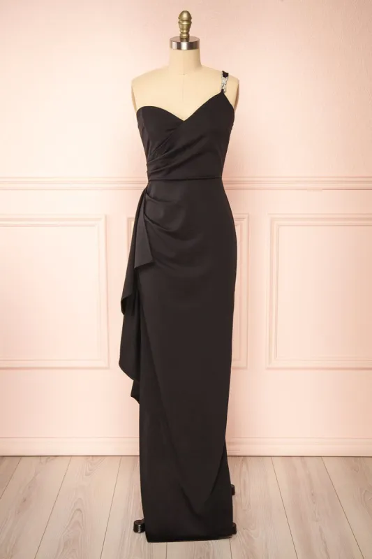 Elliot | One-Shoulder Black Maxi Dress w/ Bow sold by Boutique 1861