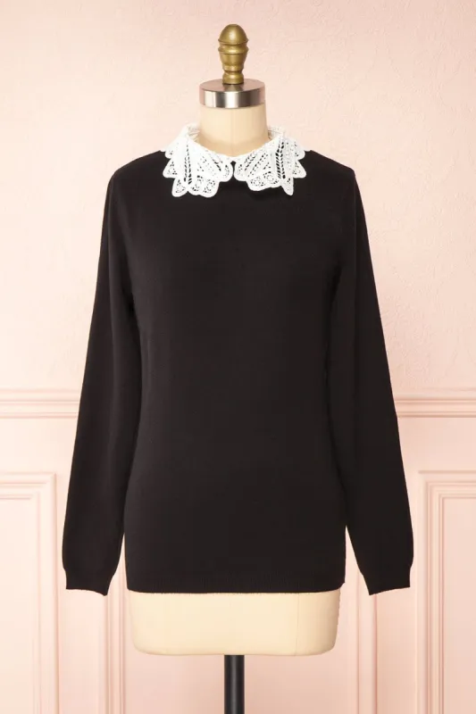 Marza Black | Long Sleeve Lace Collar Top sold by Boutique 1861