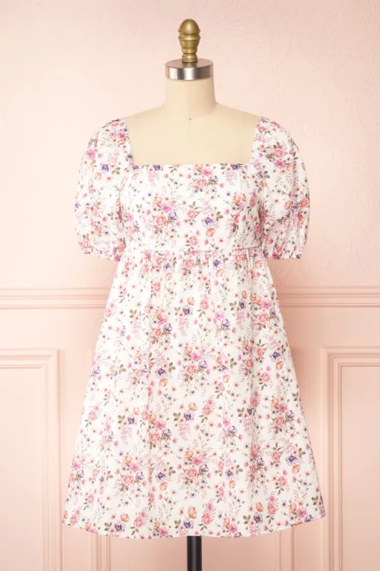 Caritas White | Short Floral Dress w/ Puffy Sleeves sold by Boutique 1861