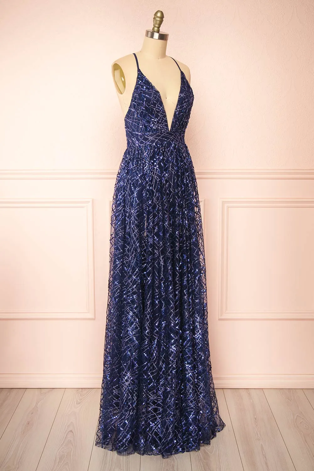 Tyffen Navy | Navy Sequin Maxi Dress sold by Boutique 1861 product image thumbnail 5
