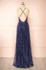 Tyffen Navy | Navy Sequin Maxi Dress sold by Boutique 1861