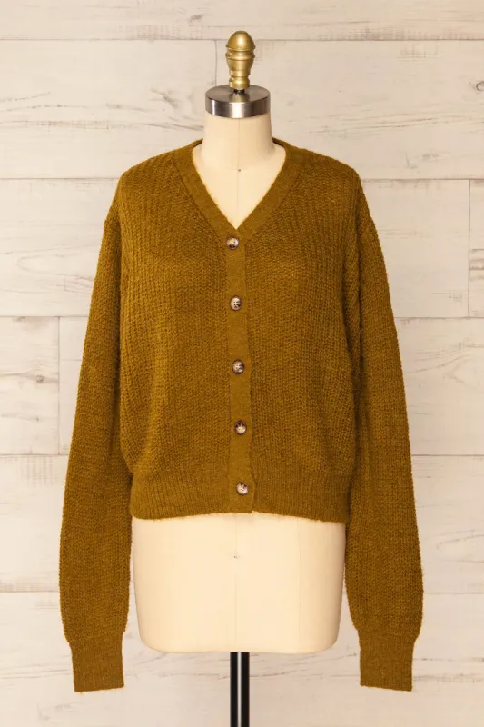 Velez Chartreuse | Knit Button-Up Cardigan sold by Boutique 1861