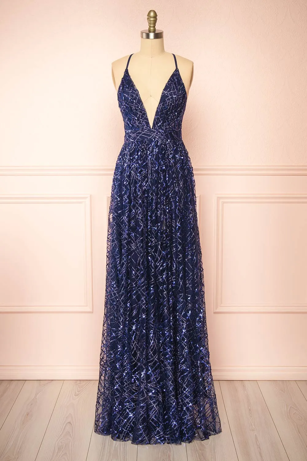 Tyffen Navy | Navy Sequin Maxi Dress sold by Boutique 1861