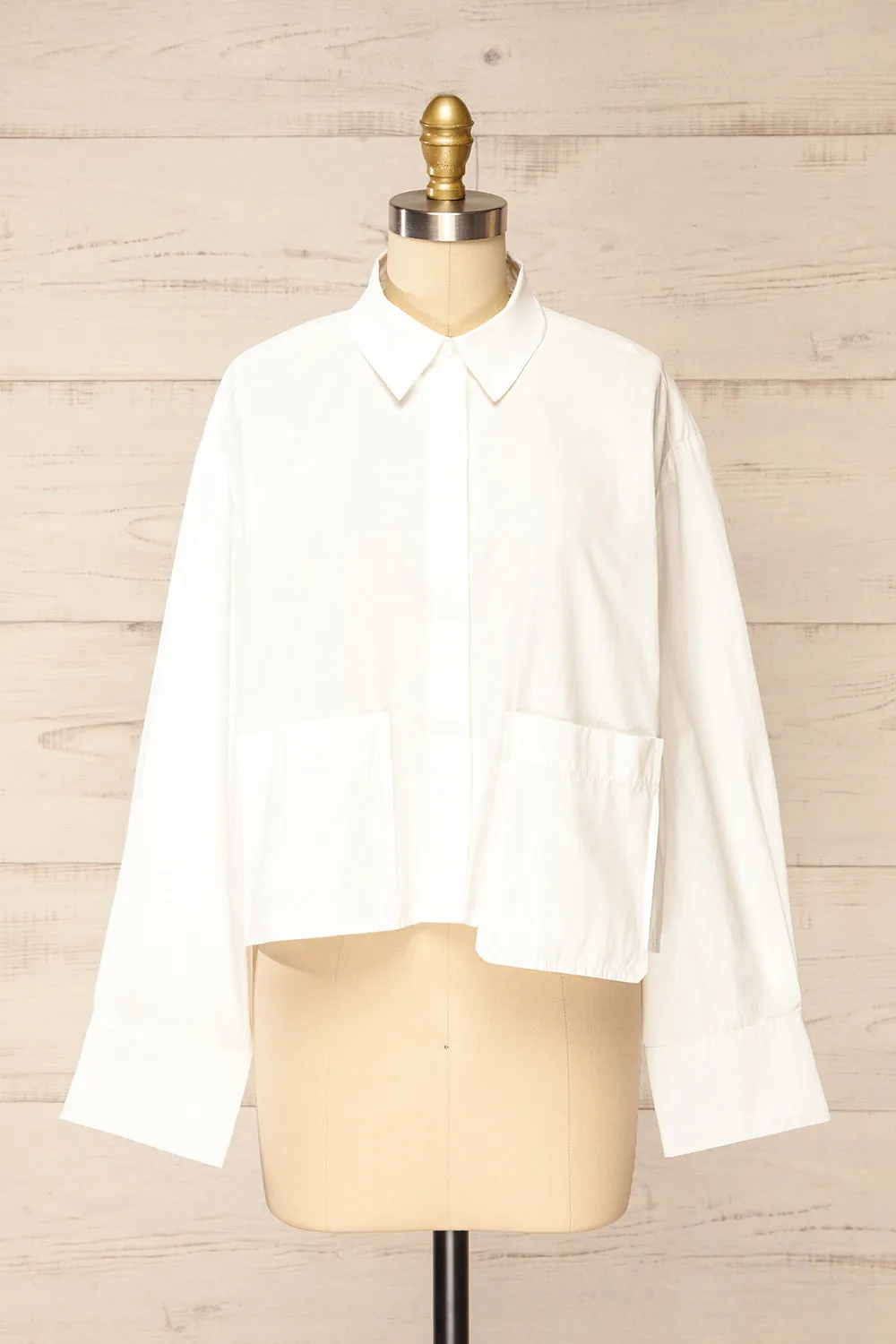 Gotham White | Cropped Shirt w/ Asymmetrical Pockets sold by Boutique 1861