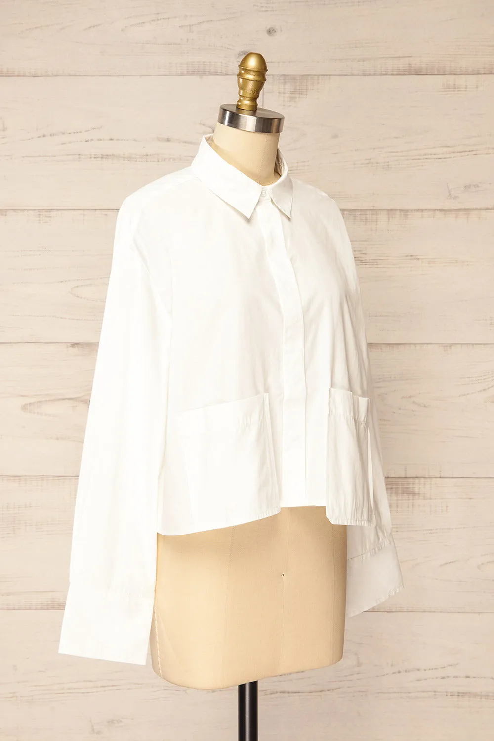 Gotham White | Cropped Shirt w/ Asymmetrical Pockets sold by Boutique 1861 product image thumbnail 3