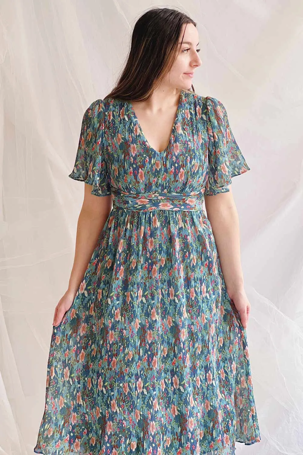 Veridian | Pleated Floral Midi Dress sold by Boutique 1861 product image thumbnail 2