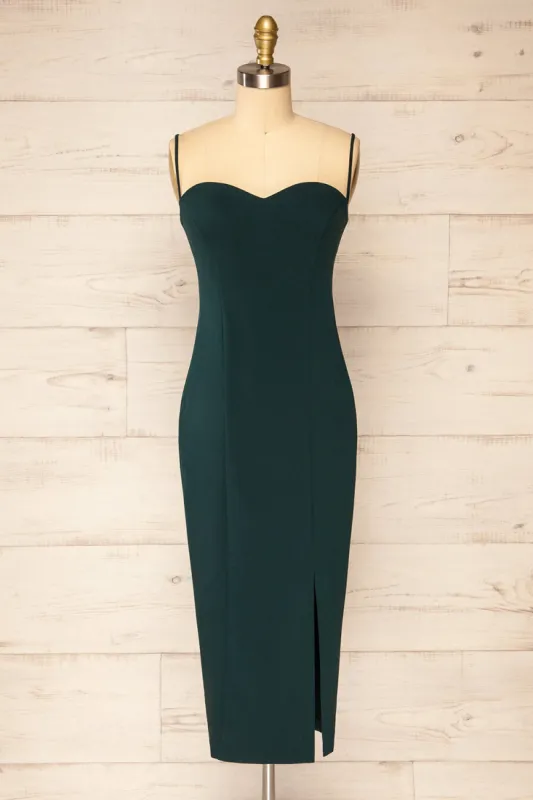 Miira Green | Fitted Midi Dress with Sweetheart Neckline sold by Boutique 1861