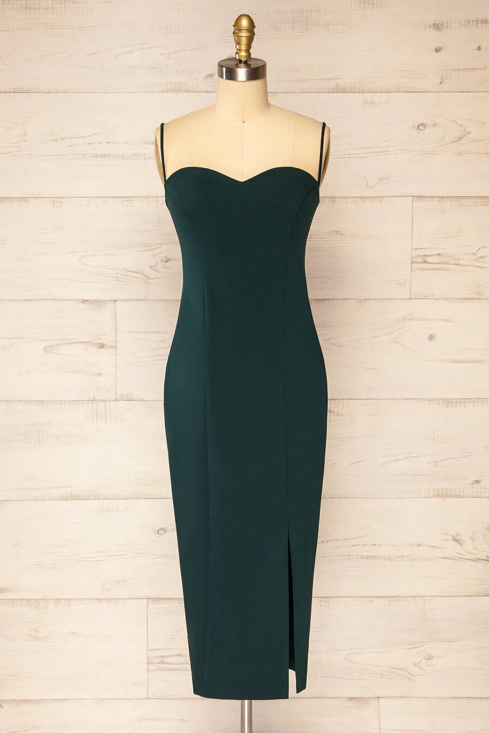 Miira Green | Fitted Midi Dress with Sweetheart Neckline sold by Boutique 1861
