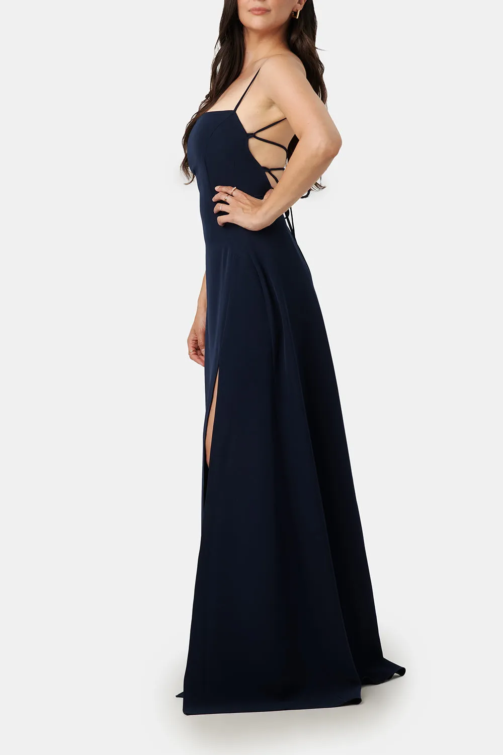 Izabella Navy | A-line Maxi Dress with Open Back sold by Boutique 1861 product image thumbnail 3