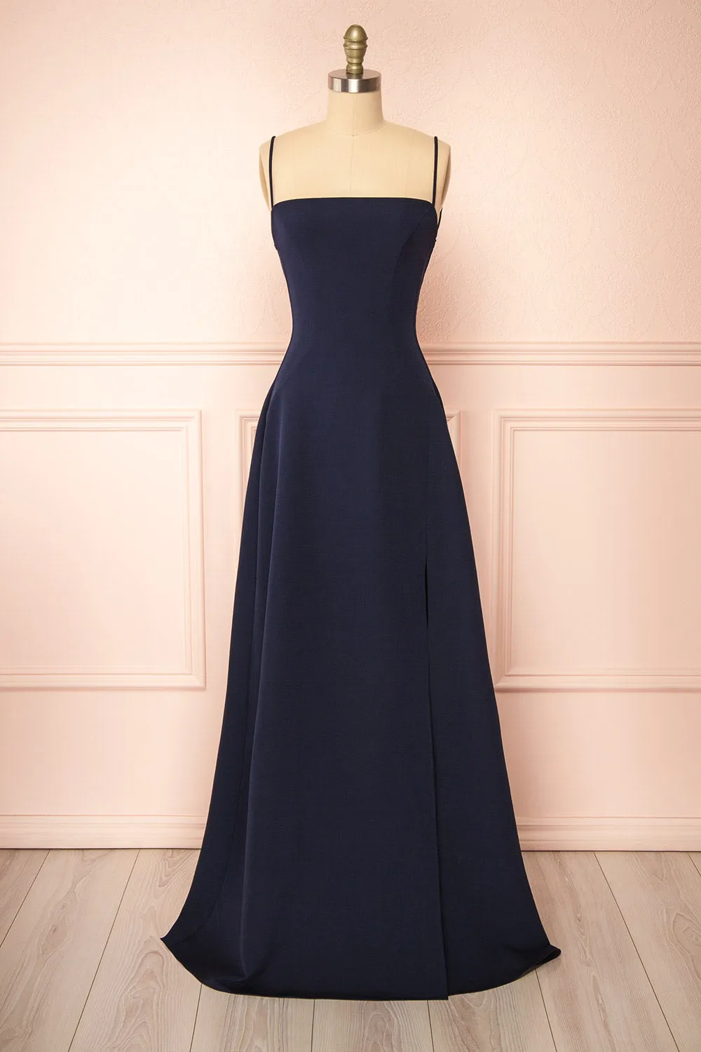 Izabella Navy | A-line Maxi Dress with Open Back sold by Boutique 1861