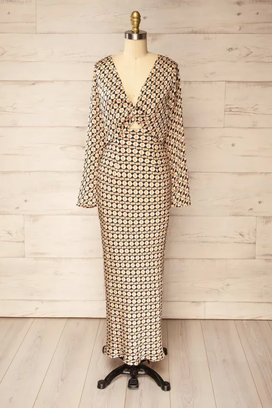 Clamart | Maxi Black & Orange Patterned Dress sold by Boutique 1861