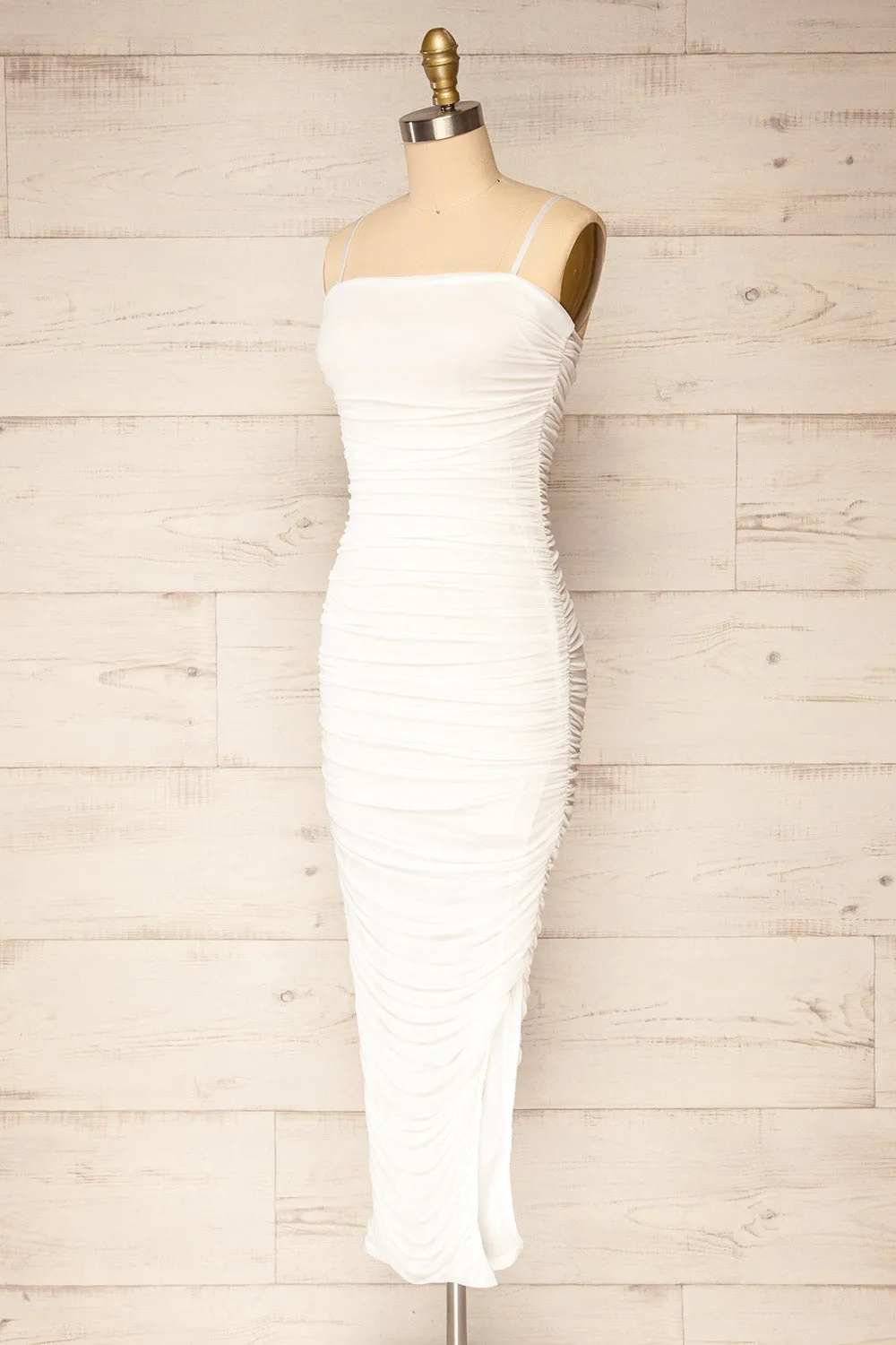 Yurtof White | Fitted Ruched Midi Dress sold by Boutique 1861 product image thumbnail 5