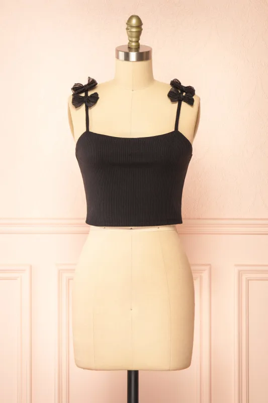 Nasha | Black Crop Top w/ Organza Bows sold by Boutique 1861