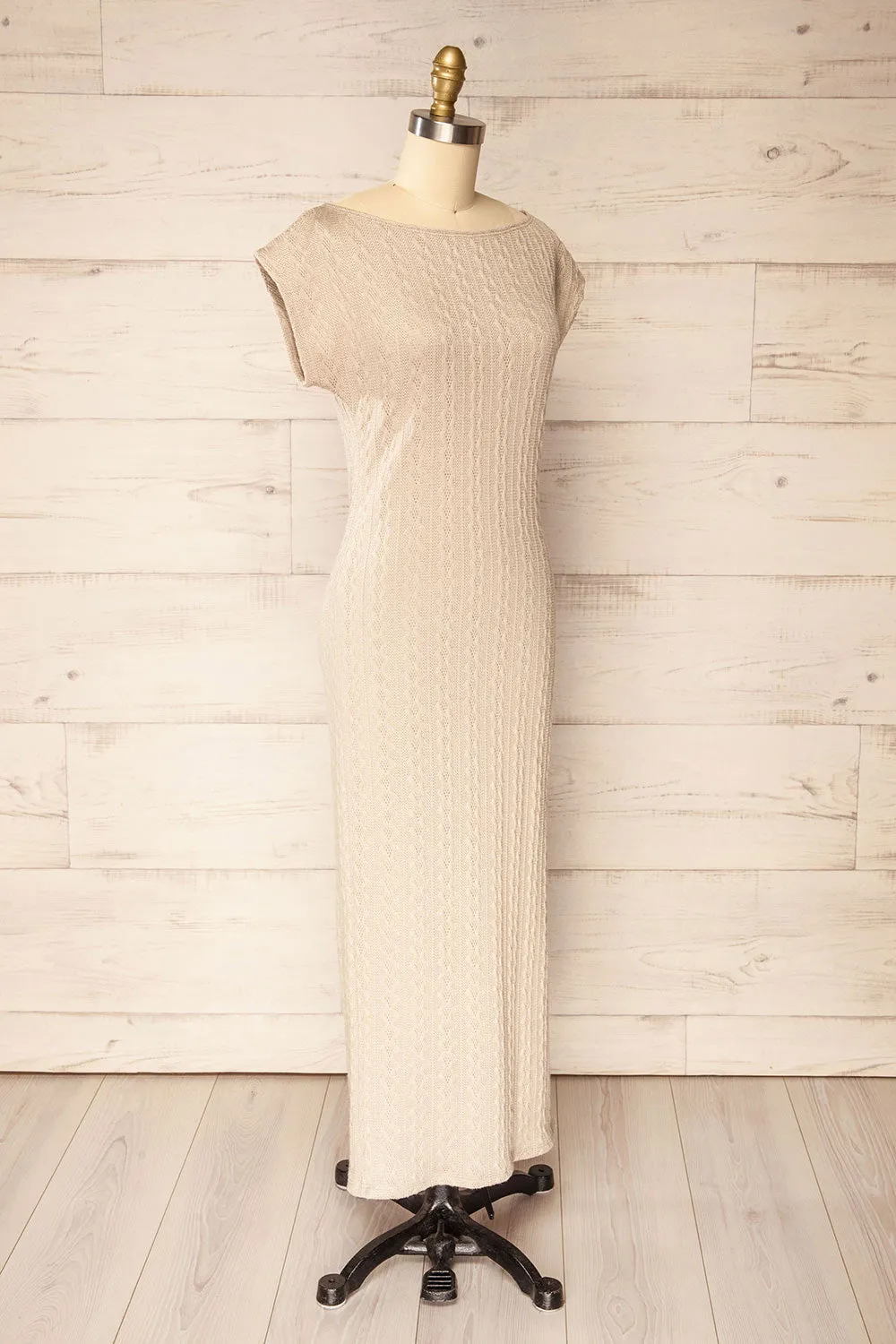 Selana Beige | Knit Maxi Dress w/ Back Slit sold by Boutique 1861 product image thumbnail 4