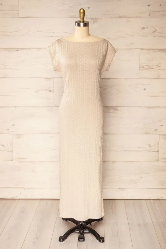 Selana Beige | Knit Maxi Dress w/ Back Slit sold by Boutique 1861