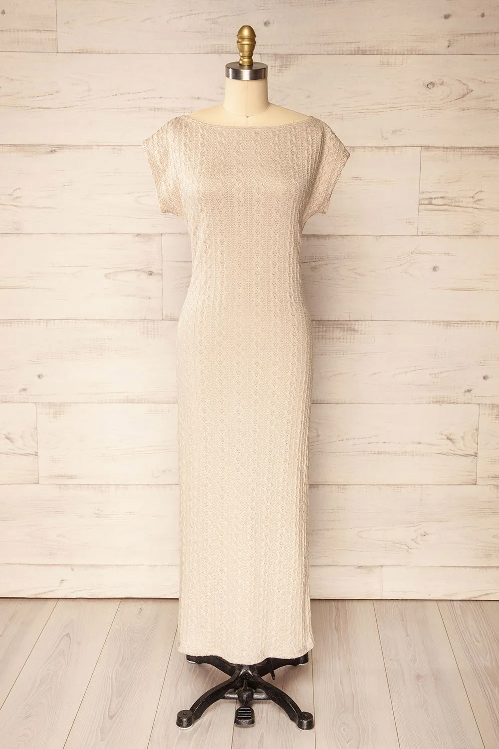 Selana Beige | Knit Maxi Dress w/ Back Slit sold by Boutique 1861