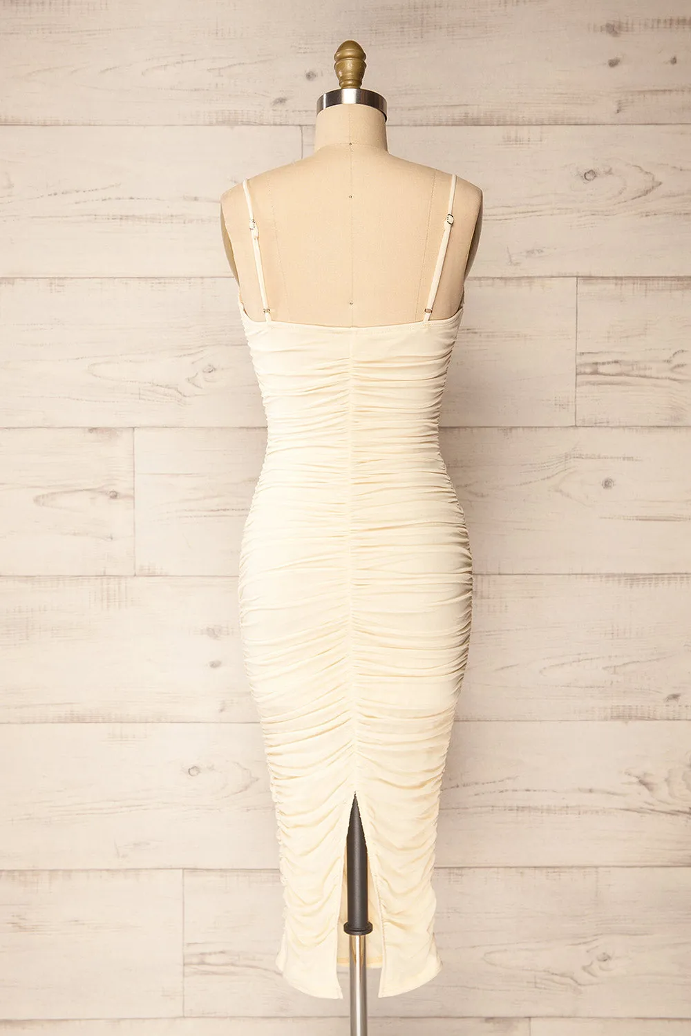 Caen Ivory | Ruched Fitted Midi Dress sold by Boutique 1861 product image thumbnail 5