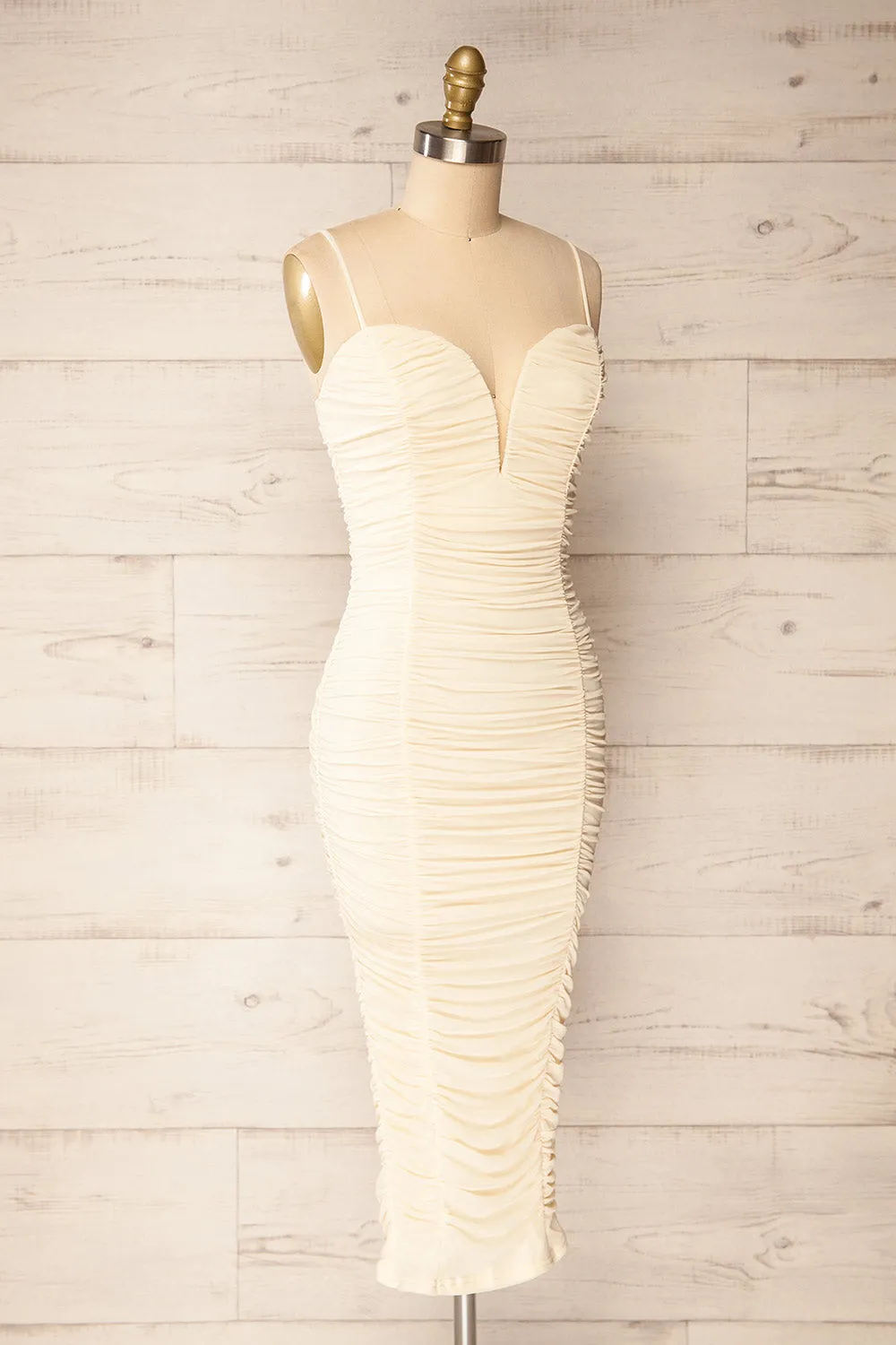 Caen Ivory | Ruched Fitted Midi Dress sold by Boutique 1861 product image thumbnail 3