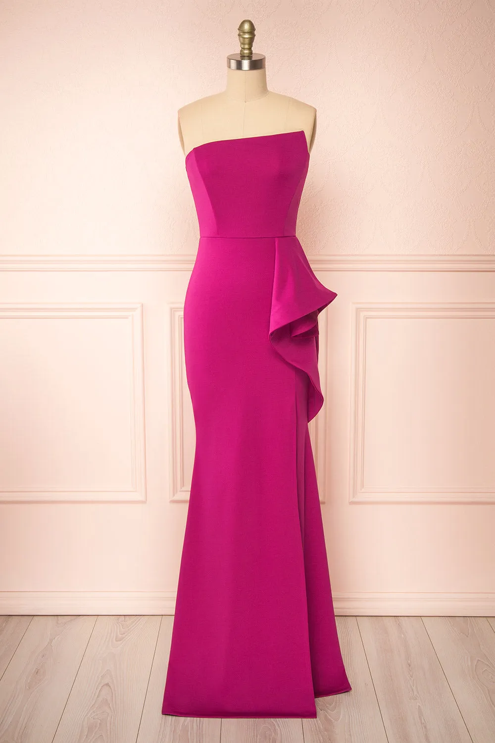 Ursuli Fuchsia | Strapless Maxi Dress w/ Side Slit sold by Boutique 1861