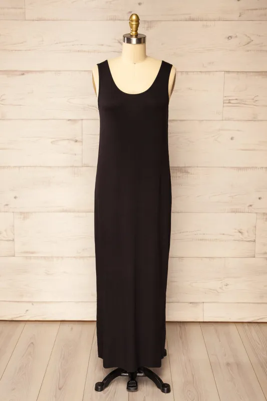 Oswin Black | Straight Cut Jersey Maxi Dress sold by Boutique 1861