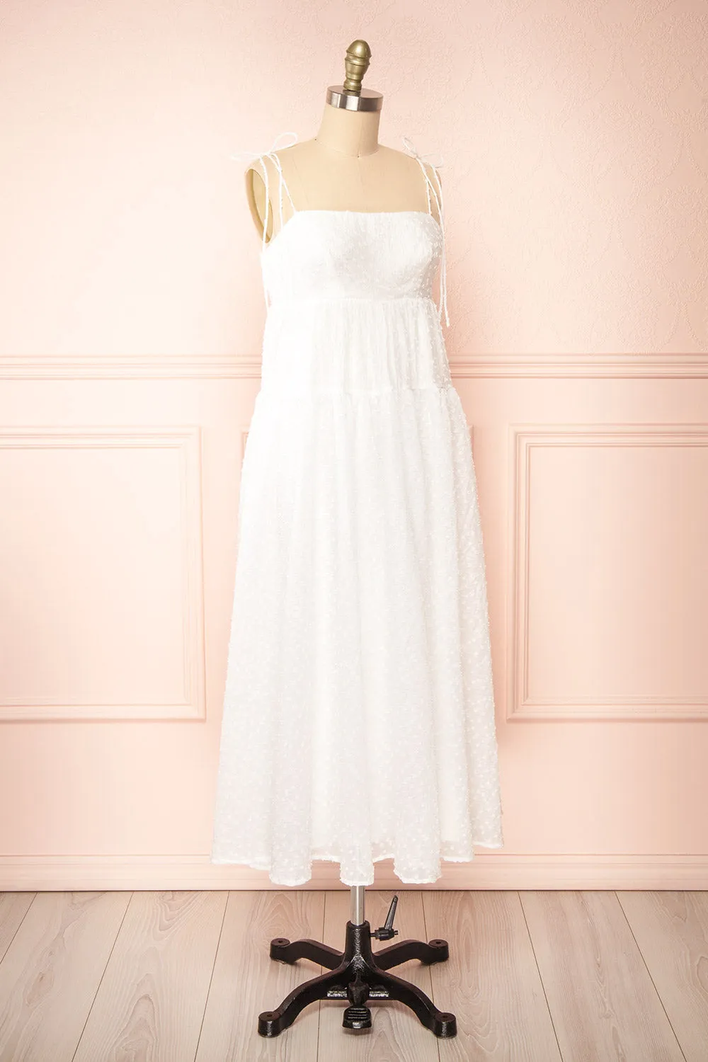 Esmeira | White Tiered Polka Dot Midi Dress with Empire Waist sold by Boutique 1861 product image thumbnail 3