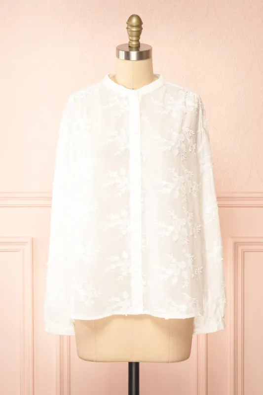 Vikka | White Gauze Top w/ Appliqués sold by Boutique 1861