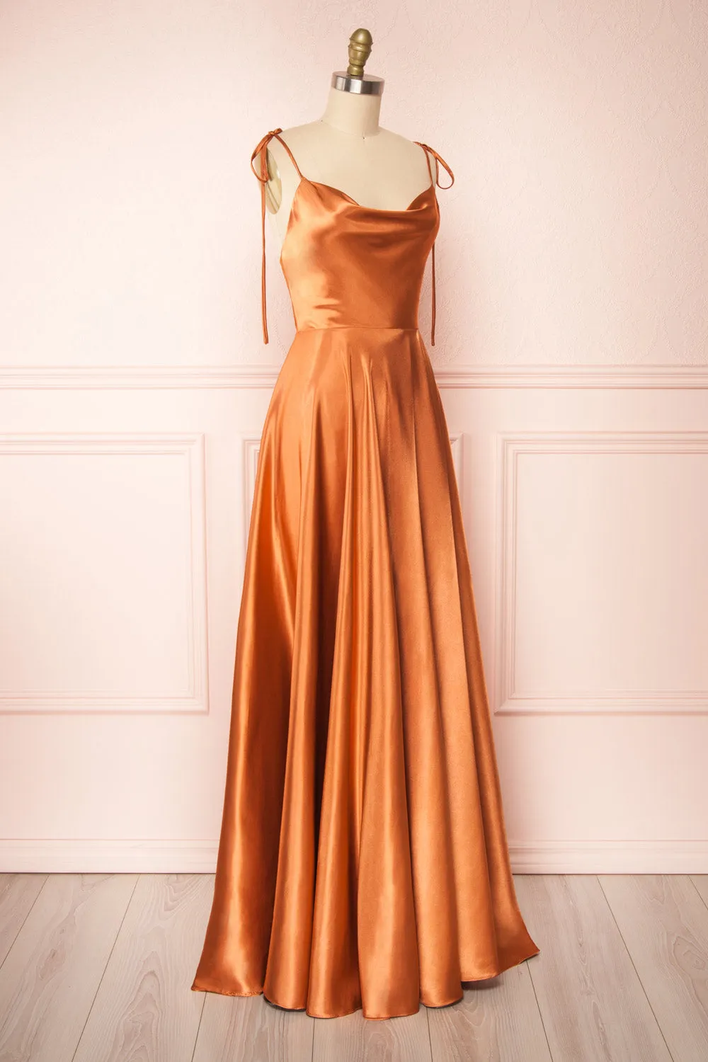 Moira Rust | Cowl Neck Satin Maxi Dress with High Slit sold by Boutique 1861 product image thumbnail 5
