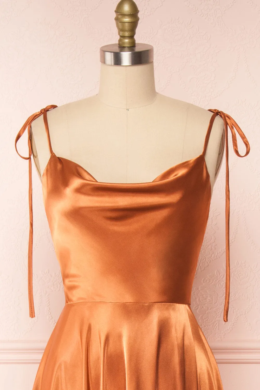 Moira Rust | Cowl Neck Satin Maxi Dress with High Slit sold by Boutique 1861 product image thumbnail 4