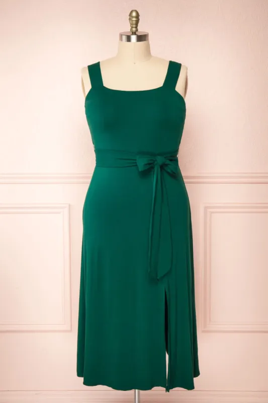 Deliciae Plus Size | Green Midi Dress w/ Fabric Belt sold by Boutique 1861