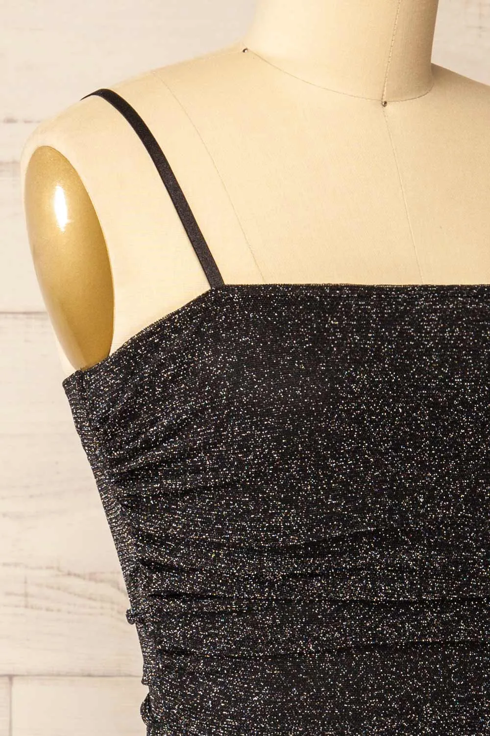 Baku Black | Fitted Ruched Sparkly Midi Dress sold by Boutique 1861 product image thumbnail 4