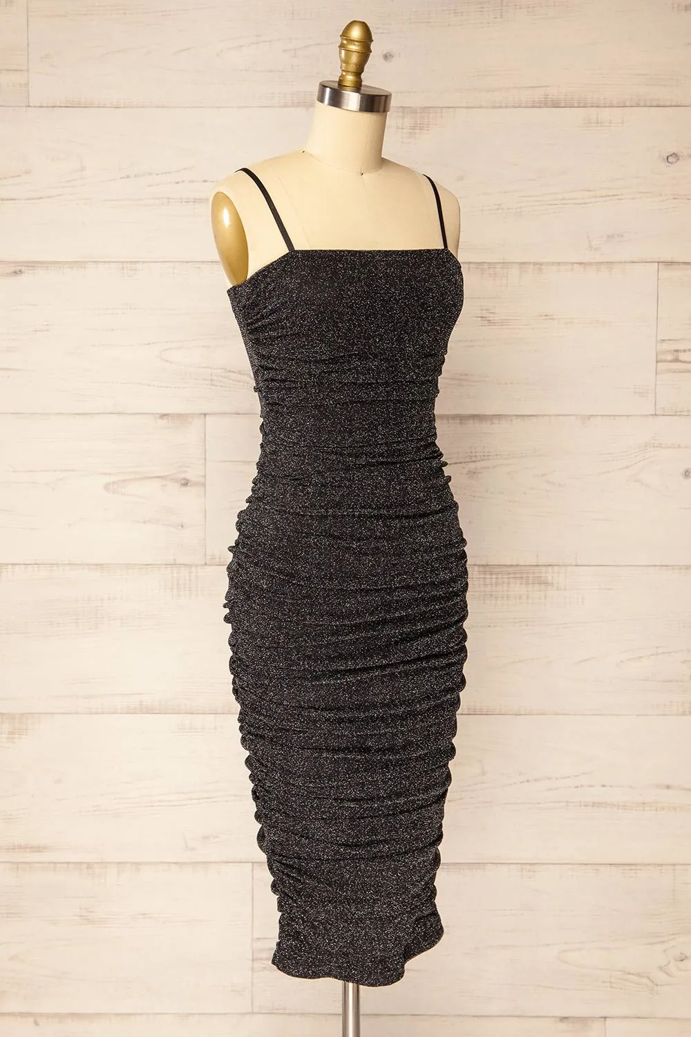 Baku Black | Fitted Ruched Sparkly Midi Dress sold by Boutique 1861 product image thumbnail 3